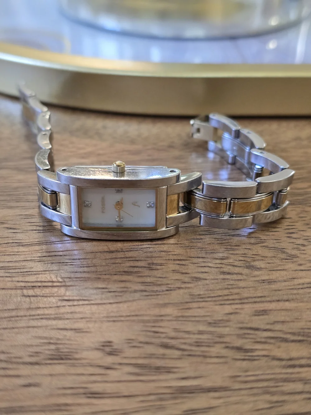 Fossil Gold and Silver Two-Tone Rectangular Bracelet Watch